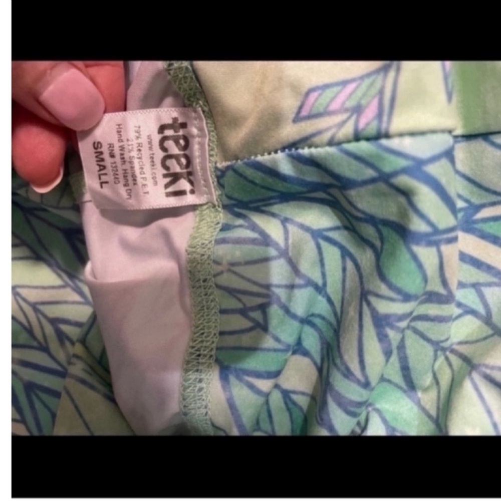 Teeki Leafy Blue and Green Leggings S - Picture 5 of 6